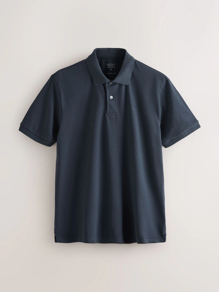 Blue & Navy Blue - Regular Fit - Short-Sleeved Piqué Polo Shirt