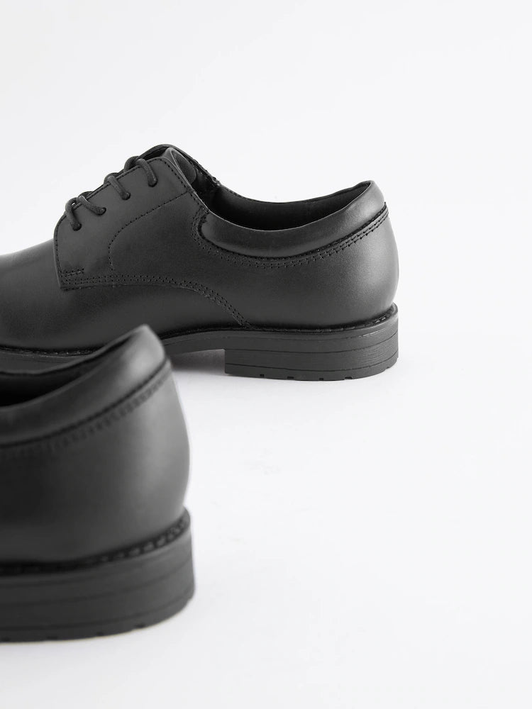 Black - Lace-up leather school shoes, solid color