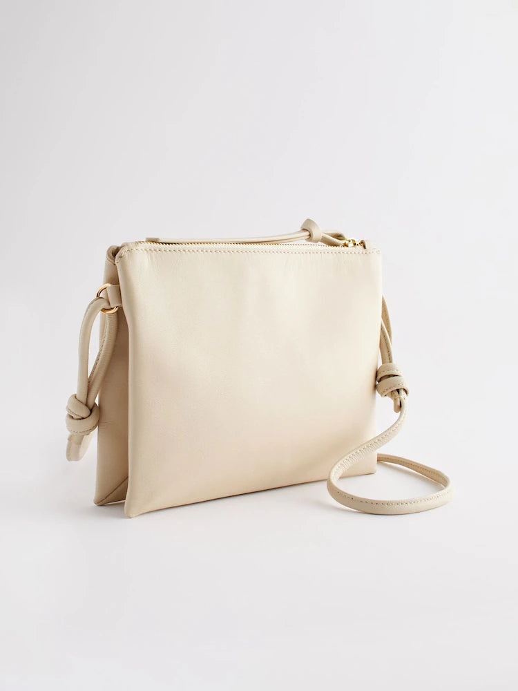 Bone beige leather shoulder bag