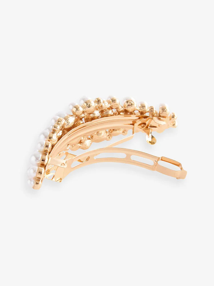White - Metal beret clip with pearl effect
