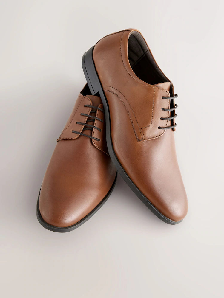 Light brown - Standard fit - Solid color leather derby shoes