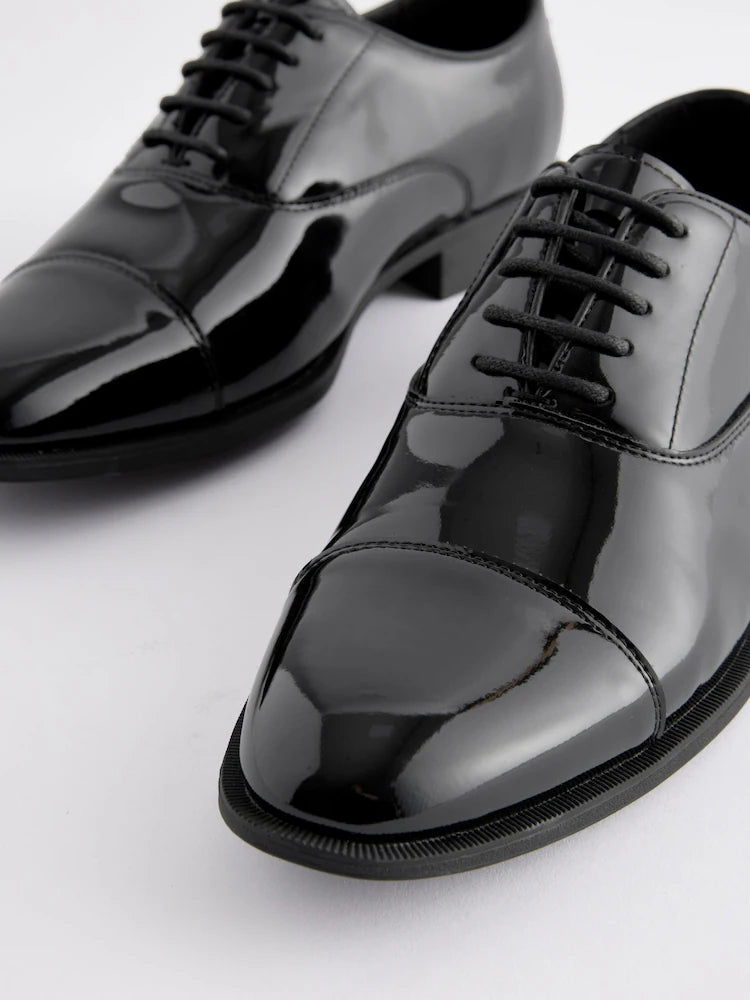 Black - Standard Fit - Patent Oxford Shoes with Toe Cap