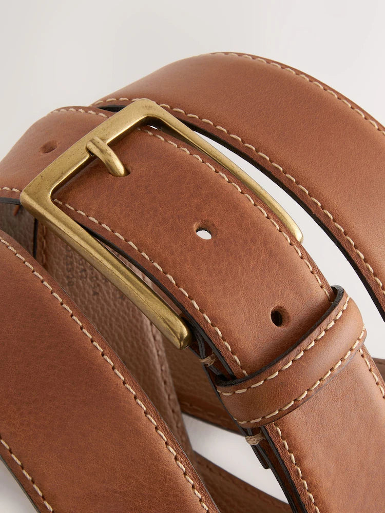 Light brown - Signature leather belt with contrasting stitching, made in Italy