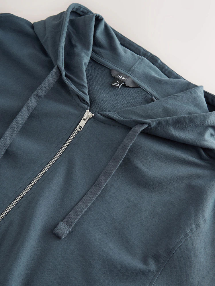 Petrol blue - Loopback hoodie with zipper
