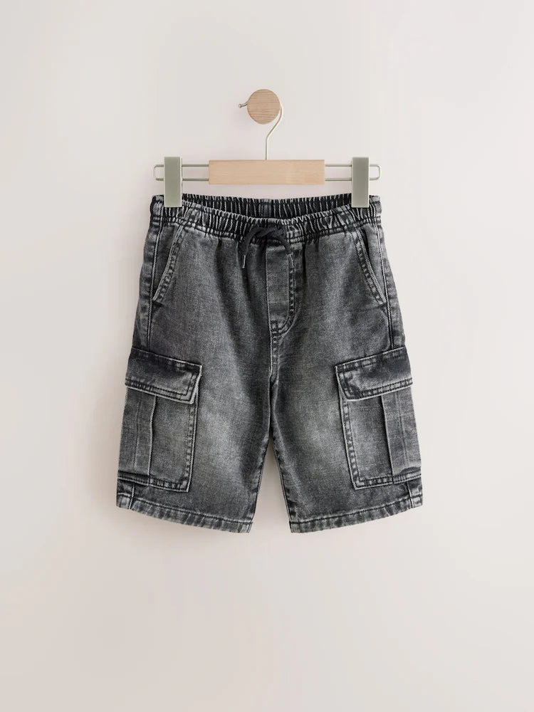 Grey/Medium Blue - Denim Cargo Shorts made from 100% Cotton, 2-Pack (Ages 3-16)