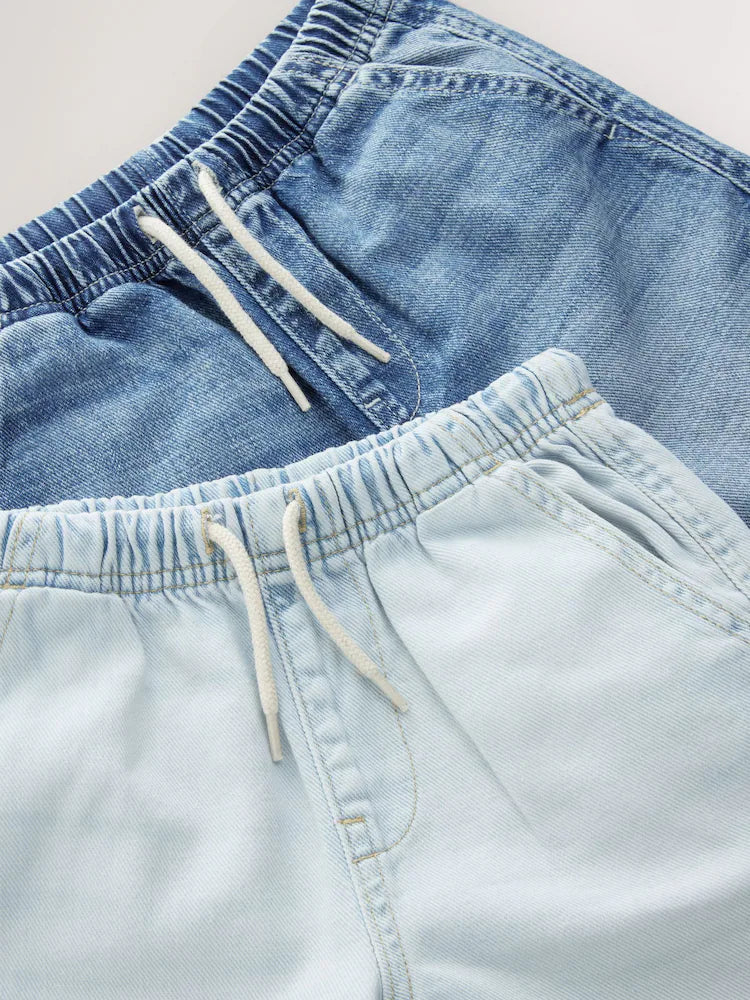 Bleach/Medium Blue - Pull-on Bermuda denim shorts, 2-pack (3-16 years)