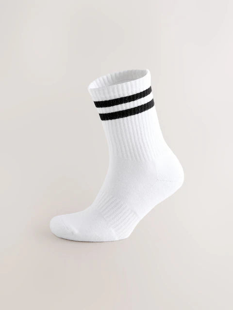White with black stripes - sports socks in a pack of 4