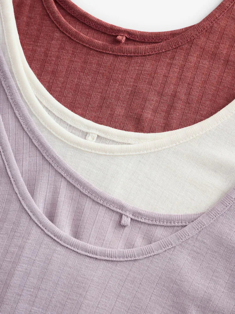 Rust/Cream/Mauve Purple - Casual, ribbed tank tops with a U-neck, 3-pack