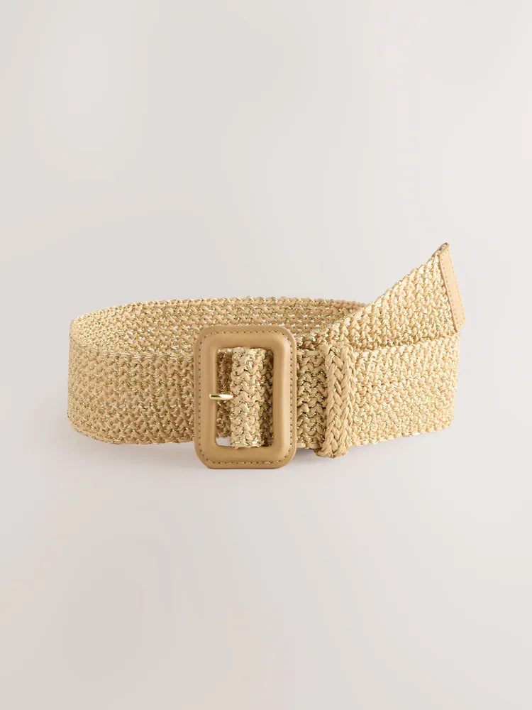 Natural/Gold - Wide belt with raffia effect