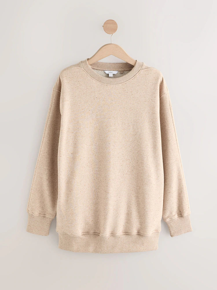 Neutral textured yarn - Relaxed Fit Essentials Longline Sweatshirt with pockets