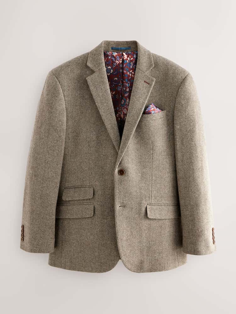 Taupe/Brown - Regular Fit - Signature Nova Fides Wool Blend Herringbone Blazer
