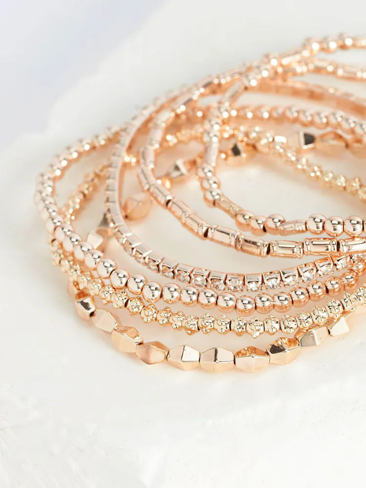 Rose Gold Tone - Stretch Bracelets with Glitter Design