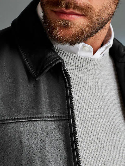 Black - Signature leather jacket with collar