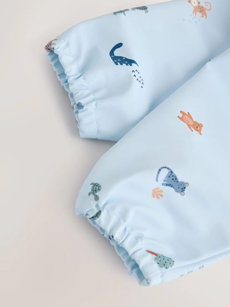 Blue Dino Jungle - Bib with Sleeves for Weaning and Feeding