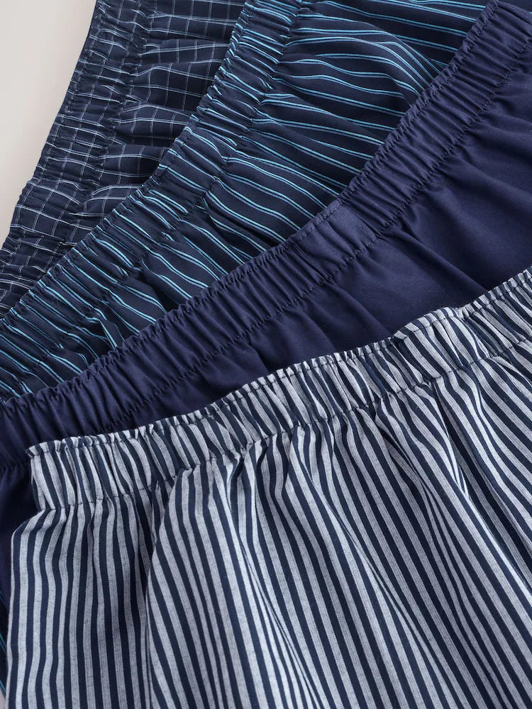 Navy/Blue - Pack of 4 - Woven 100% Cotton Boxers