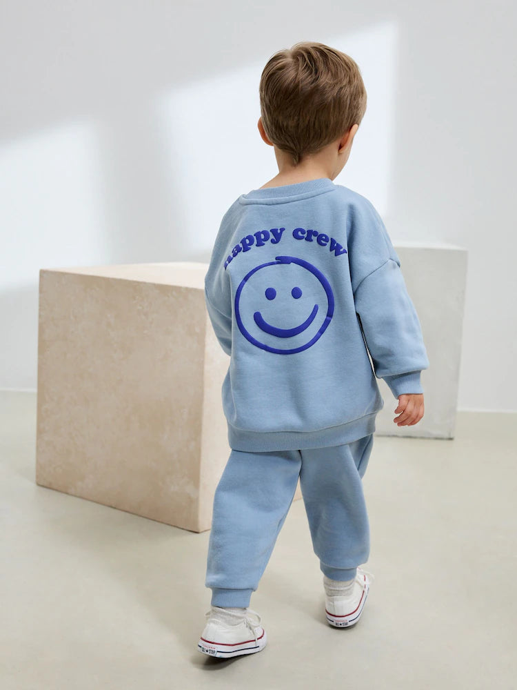 Light blue - Set with printed crew neck shirt and jogging pants (3 months to 7 years)