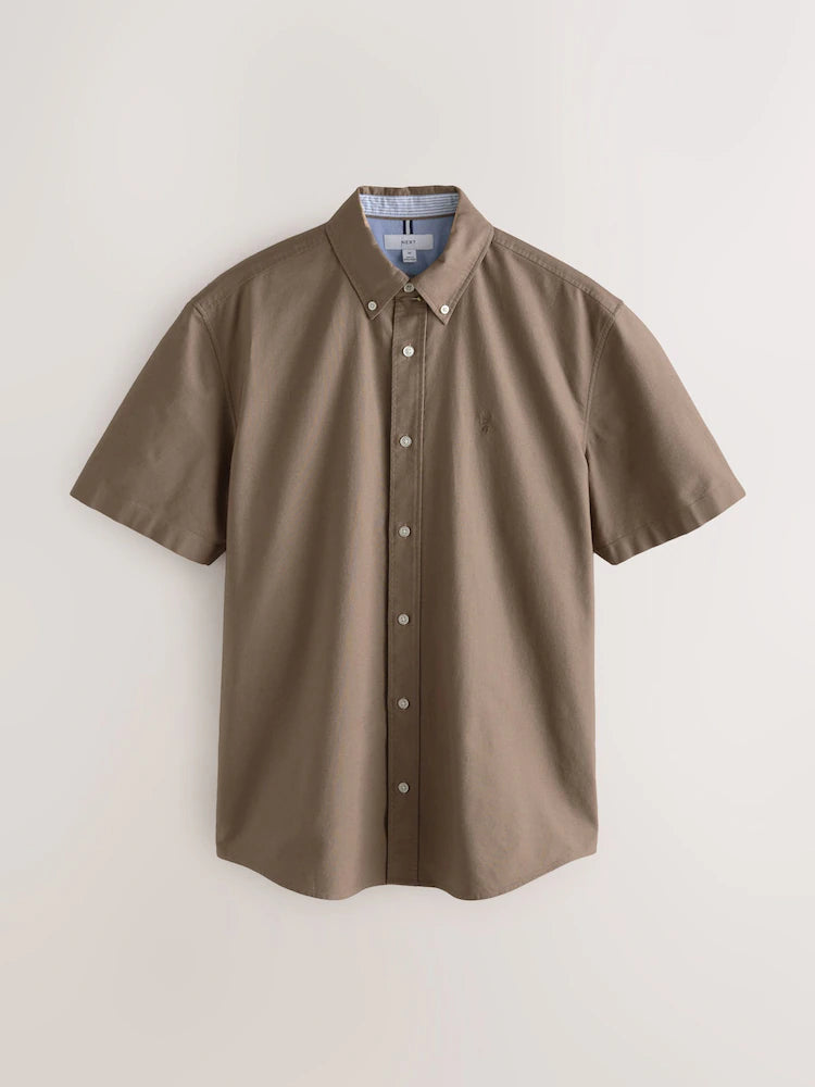Stone/Natural - Regular Fit - Short-Sleeved Oxford Shirt