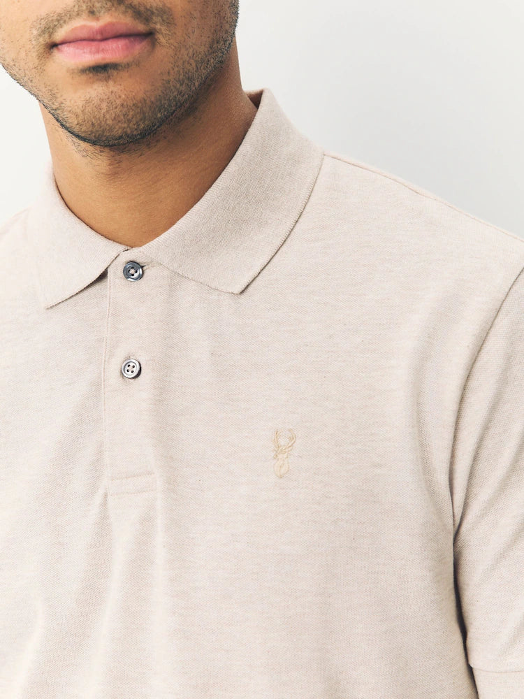 Light Neutral Marl - Regular Fit - Short-sleeved Piqué Polo Shirt