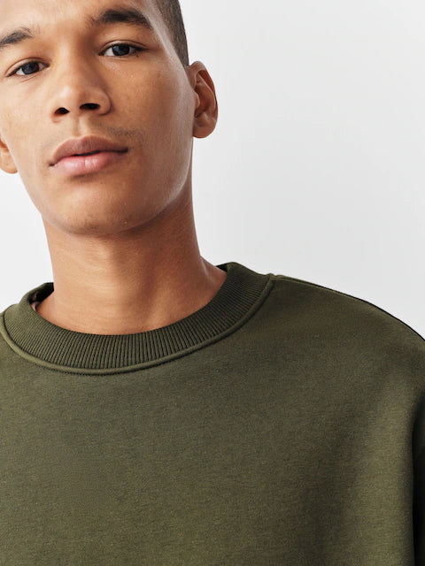 Khaki green - Regular fit - Heavyweight sweatshirt with crew neck and high cotton content