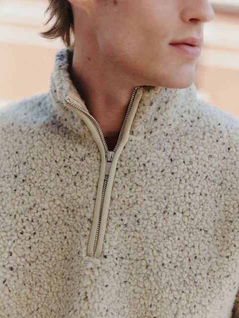 Ecru nubbed - Borg fleece with quarter zipper and stand-up collar