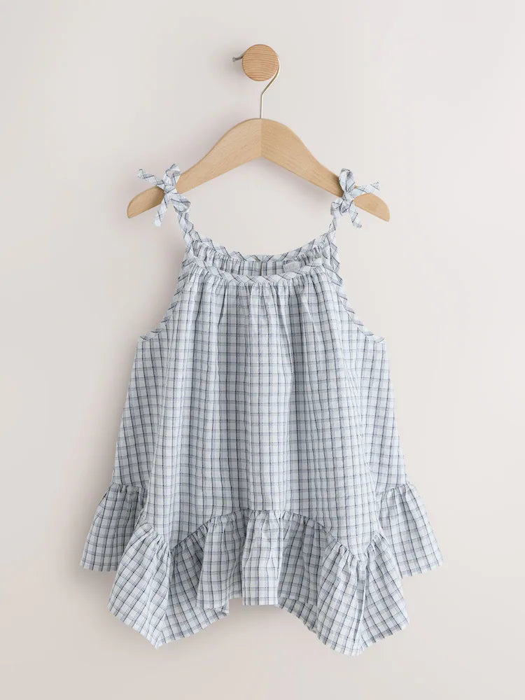 Blue plaid - Strappy Dippy Hem Blouse