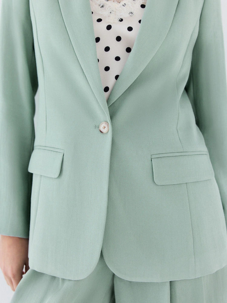 Sage green - Single-breasted blazer in crinkle fabric