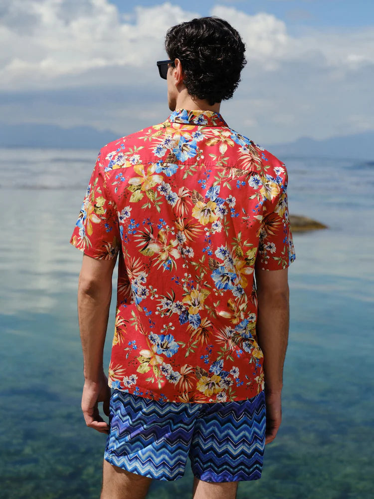 Red/Floral Relaxed Fit Print Short Sleeve Shirt