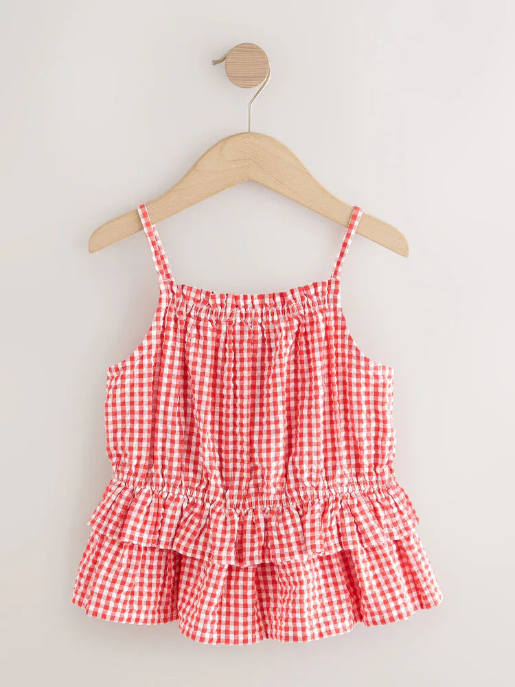 Red, Vichy - Peplum blouse with straps