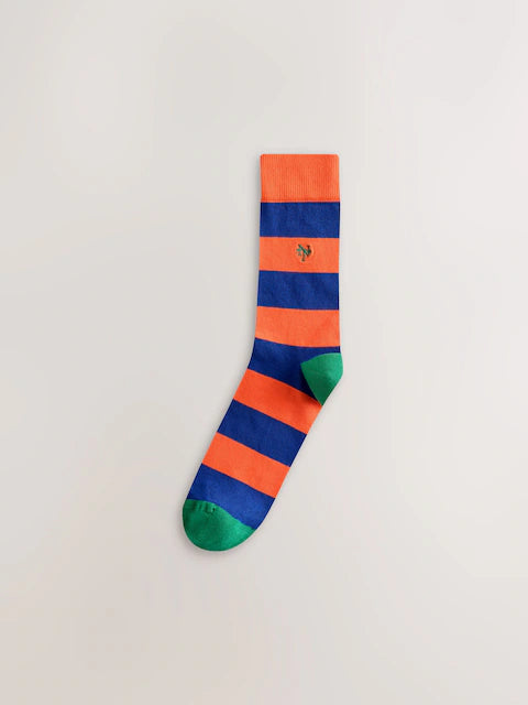 Green/blue/orange striped - sock sewing pattern, 8 pack