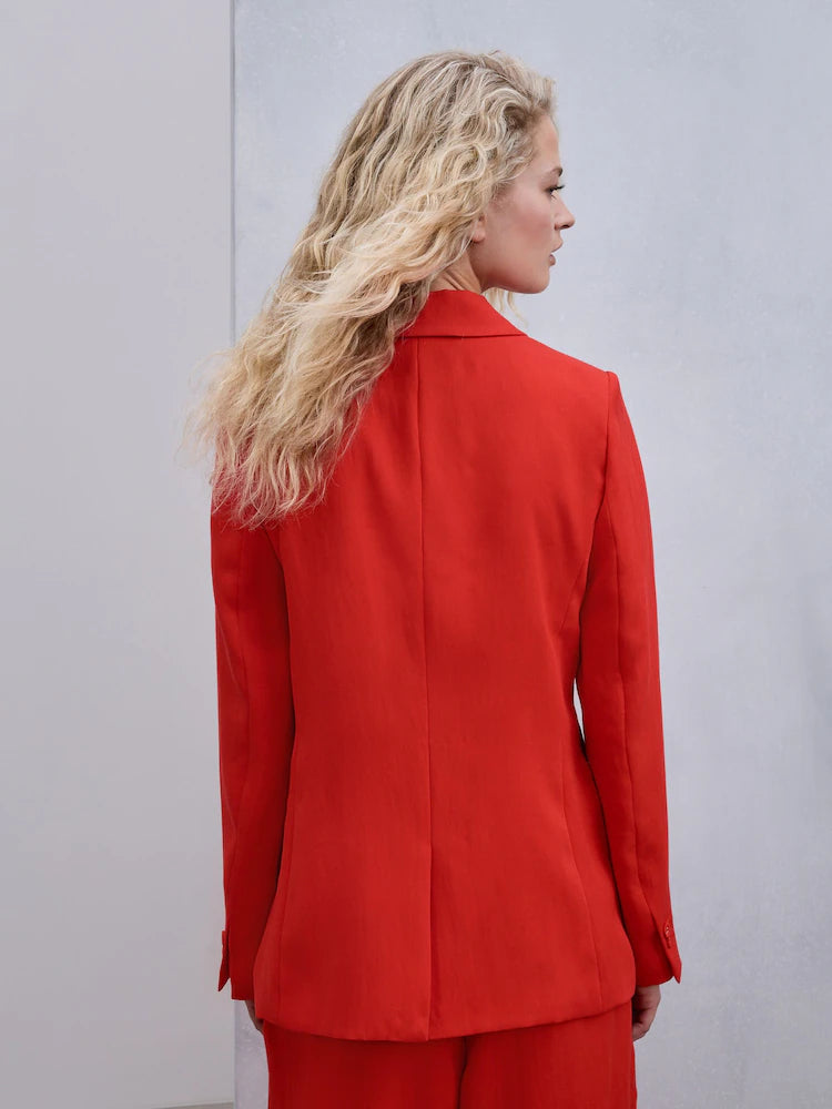 Red - Relaxed Double Breasted Crinkle Blazer