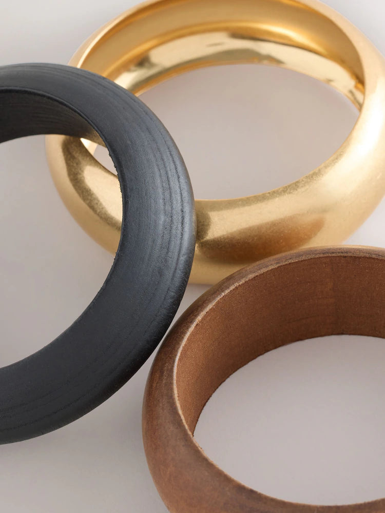 Wood/Gold Tone bangles in a pack of 3