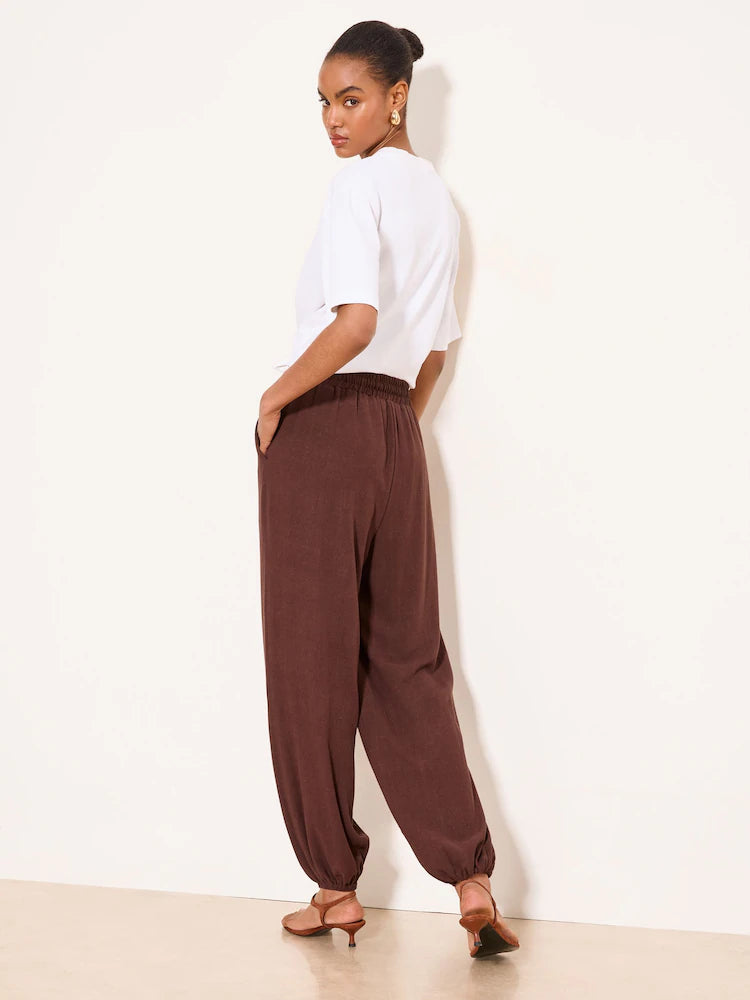 Chocolate brown - Lipsy trousers with balloon cut and linen content