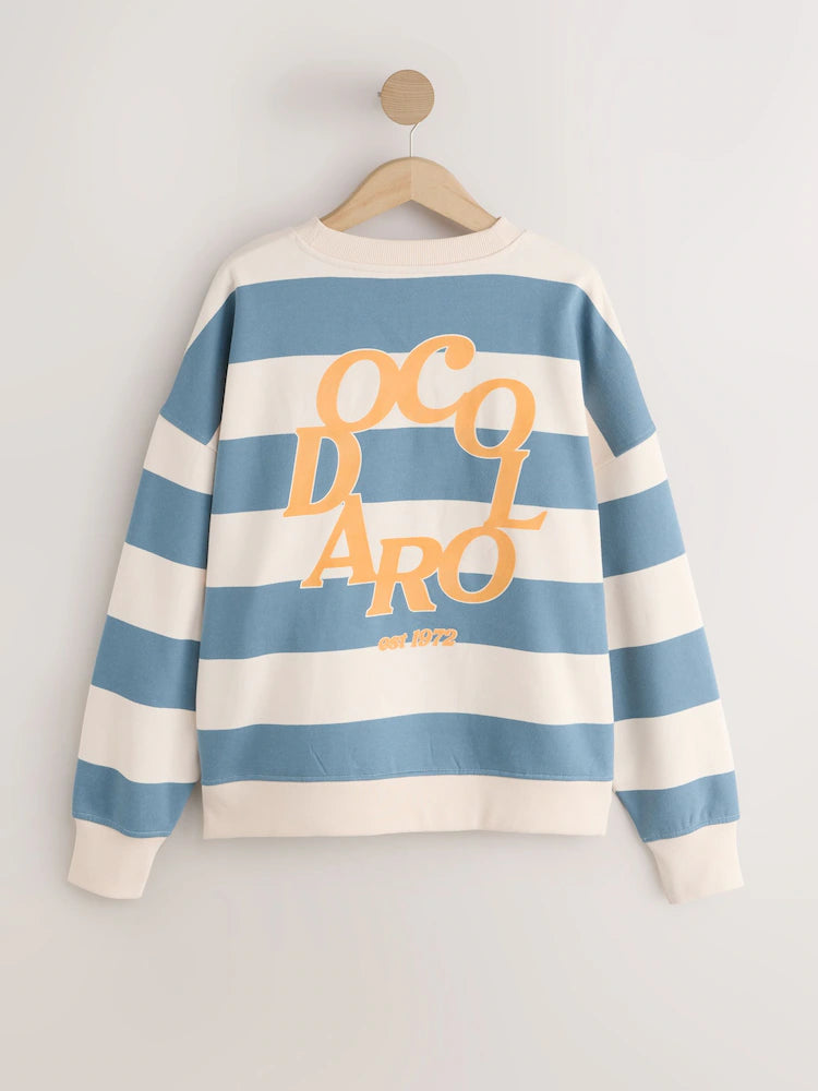 Blue/Ecru - Striped graphic sweatshirt with round neck 'Colarado' City long sleeve