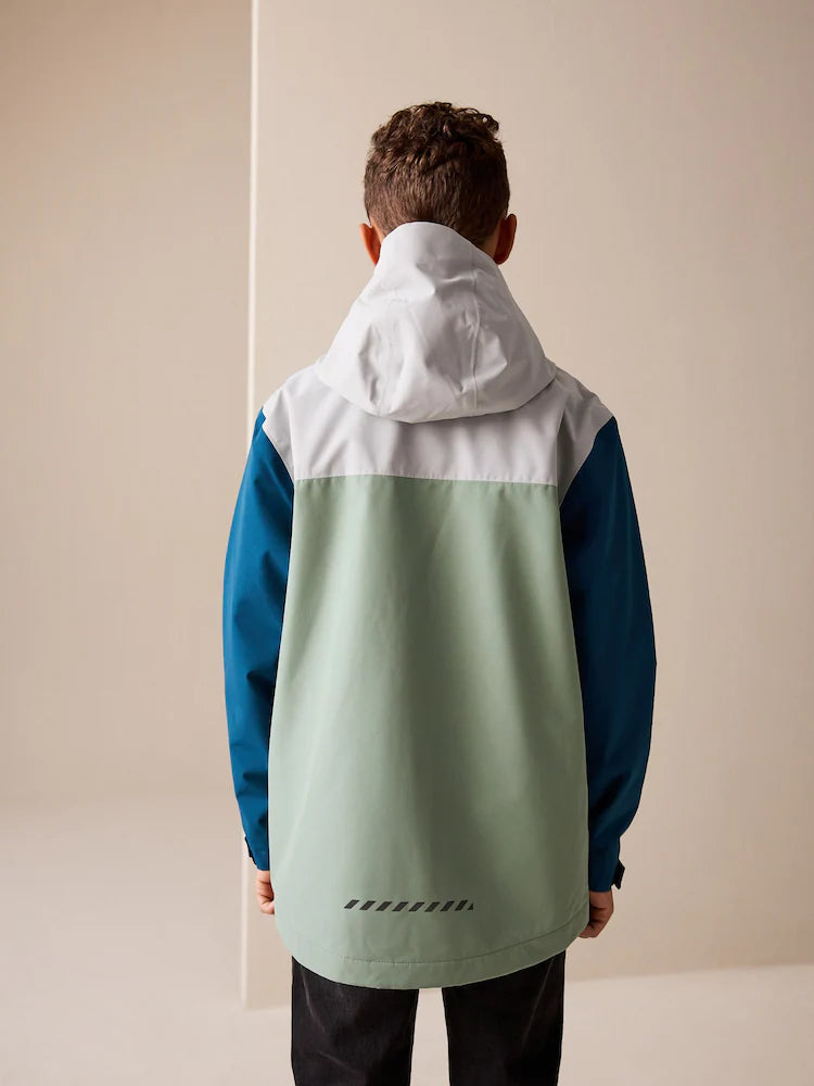 Blue/Green block colors - Waterproof fleece jacket with hood and lining (3-17 years)