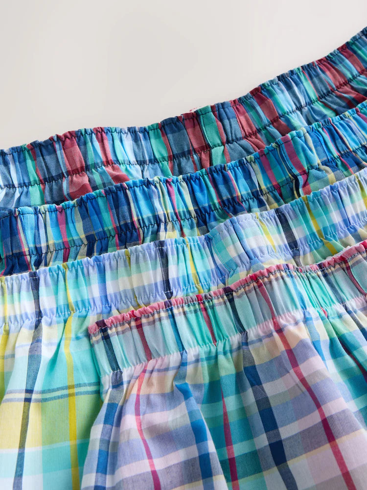 Red/Blue/Madras Check - 4 Pack - Woven 100% Cotton Boxers