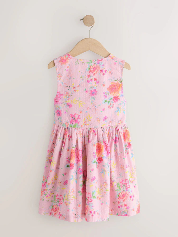 Rosa geblümt - Streifen-Kurzarm-Kleid mit Knopfleiste (3bis16Jahre)