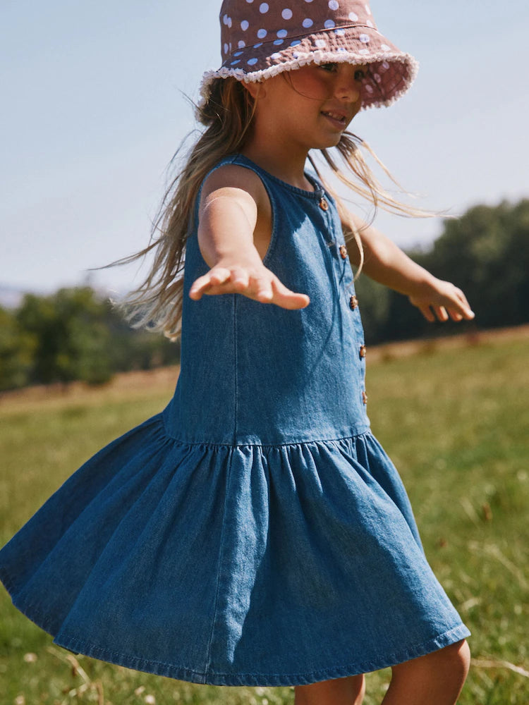 Blau - Denim-Kleid mit tiefer Taille und Knopfleiste (3-16Jahre)
