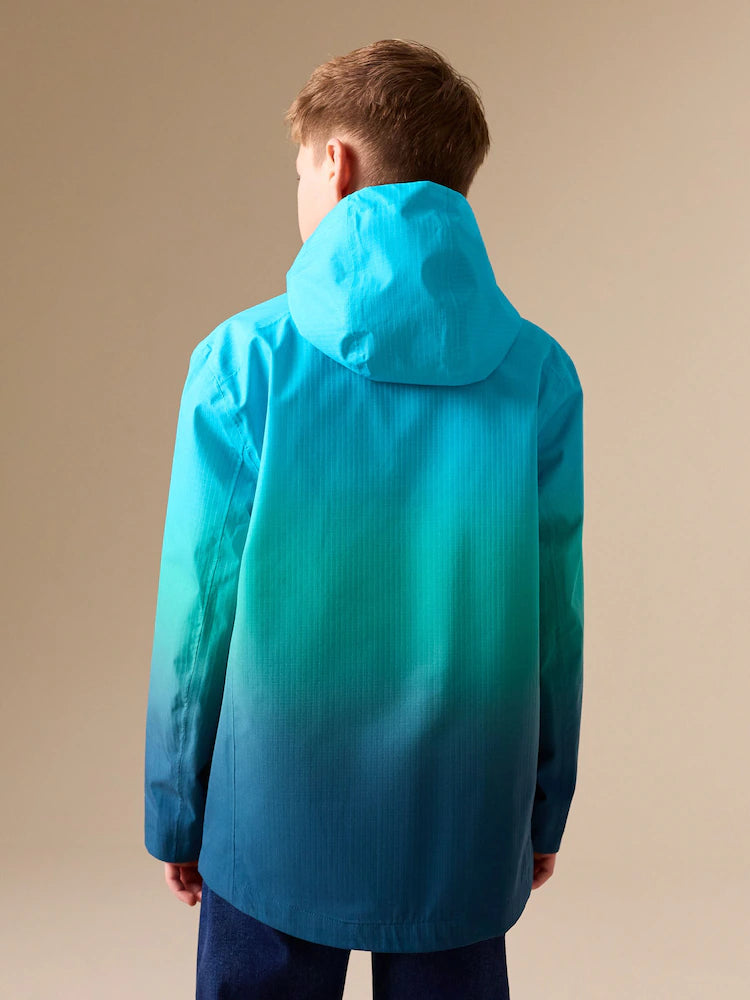 Blue/green batik-dyed waterproof anorak jacket (3-16 years)