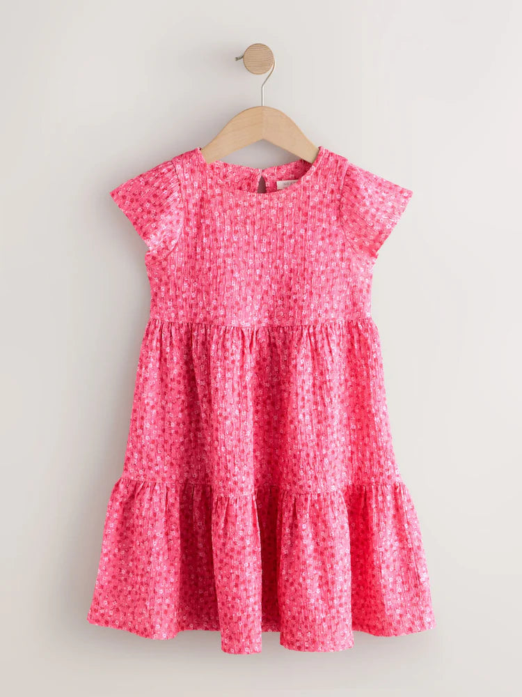 Pink Floral Crinkle Dress with Flutter Sleeves (3-16 years)