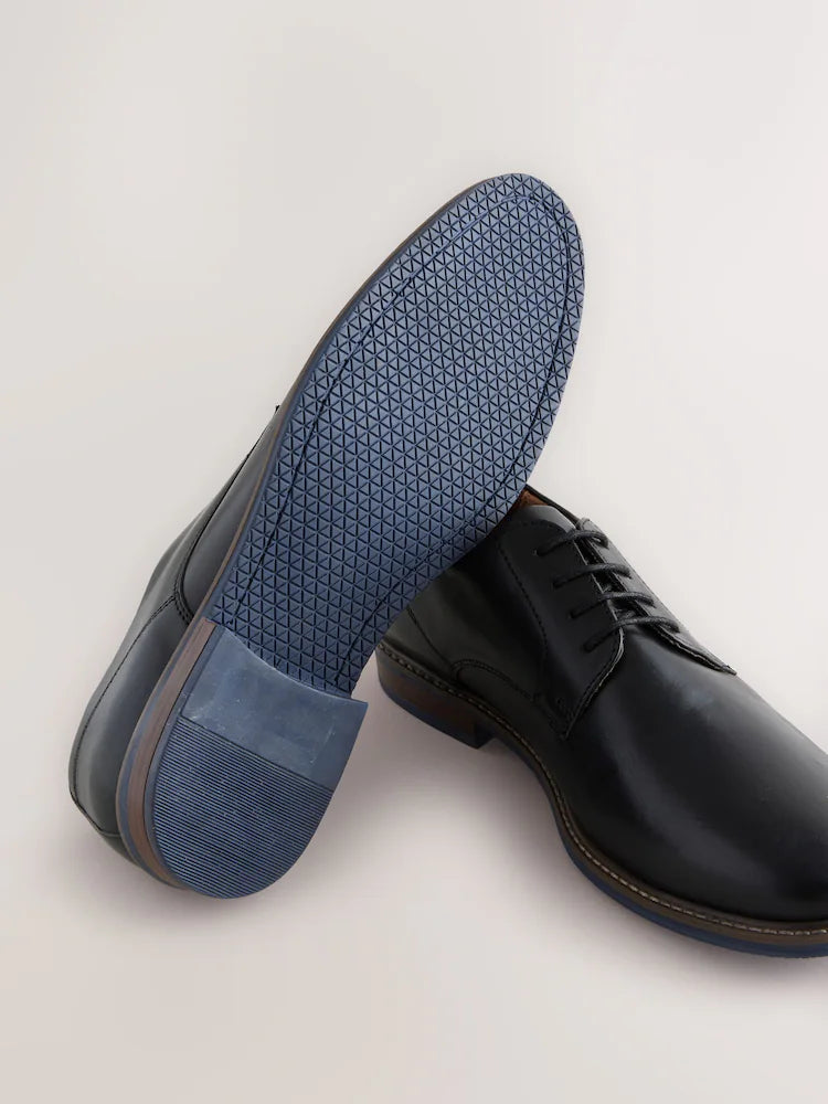 Black - Standard Fit - Derby shoes with navy blue contrast sole