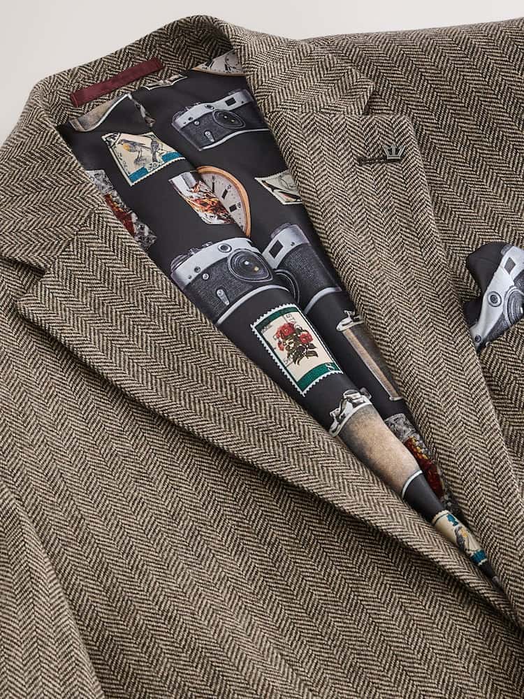 Taupe - Regular fit - Jacket with high wool content and herringbone pattern