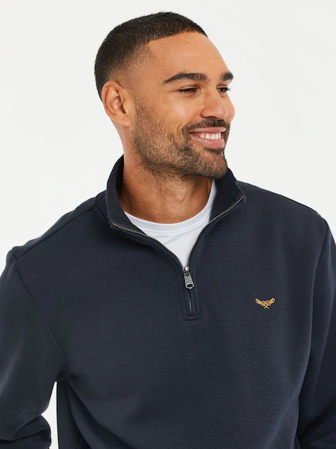 Navy blue - Threadbare sweatshirt with quarter zip