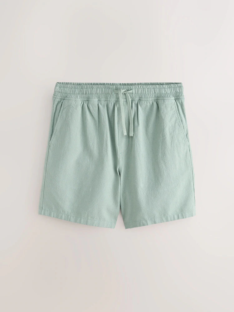 Sage green - Shorts in a textured cotton-linen blend with drawstring