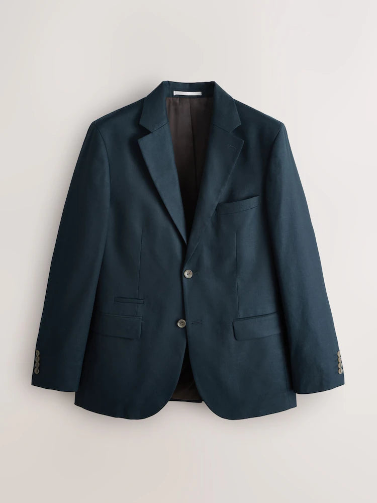 Navy blue/blue - Muscular fit - N. Premium linen-blend blazer with stretch and TENCEL™ Lyocell