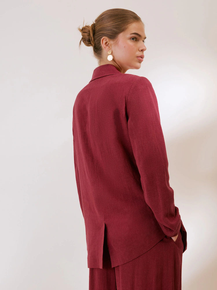 Burgundy Friends Like These linen boyfriend blazer