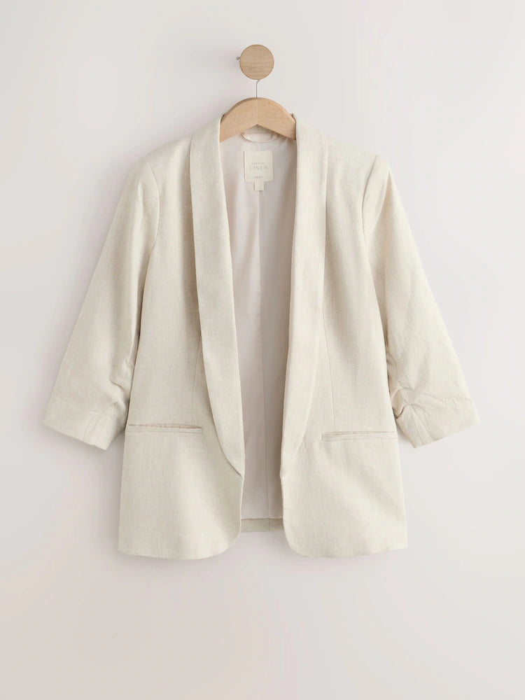 Ecru - Linen-rich jacket with gathered sleeves