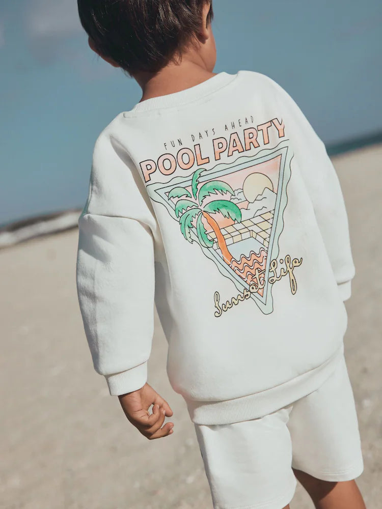 Ecru/Weiß - Sweatshirt mit Rundhals und Shorts Set (3mths-7yrs) (3mths-7yrs)