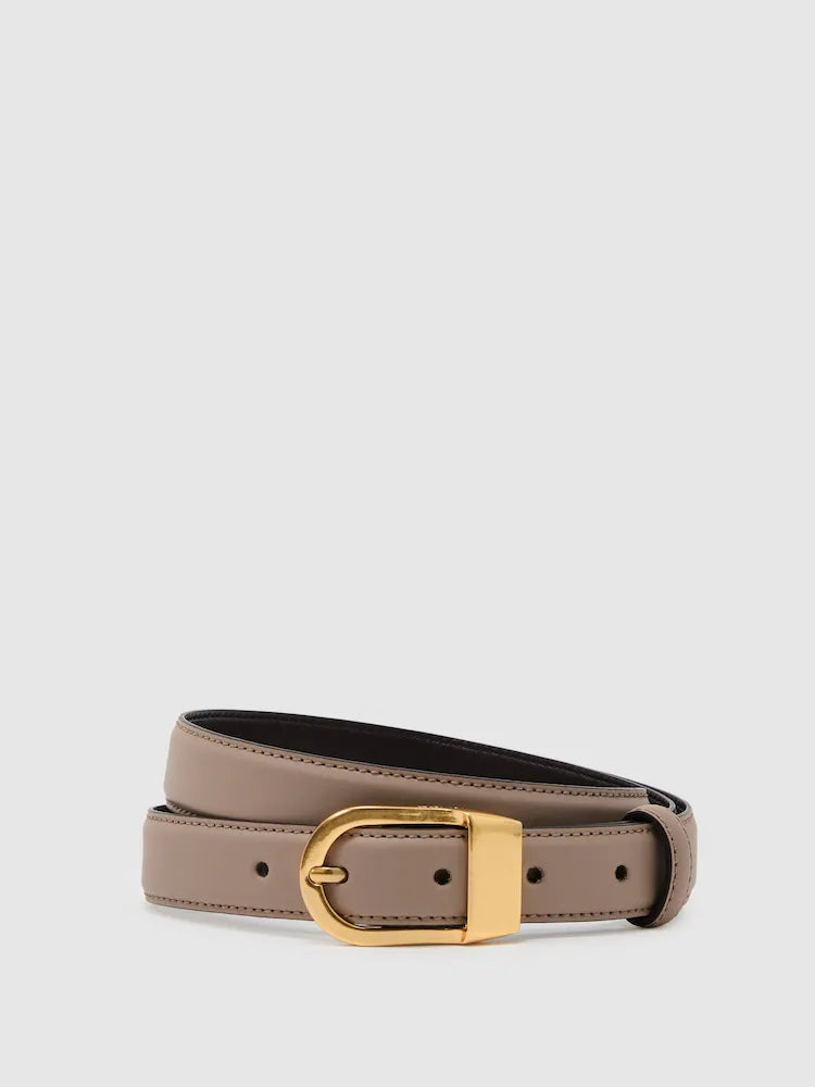Taupe-colored - Reiss - Hazel - Leather belt with curved buckle