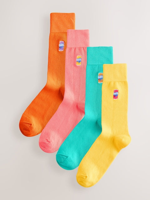 Orange/Yellow/Pink - Fanta Embroidered Socks 4 Pack