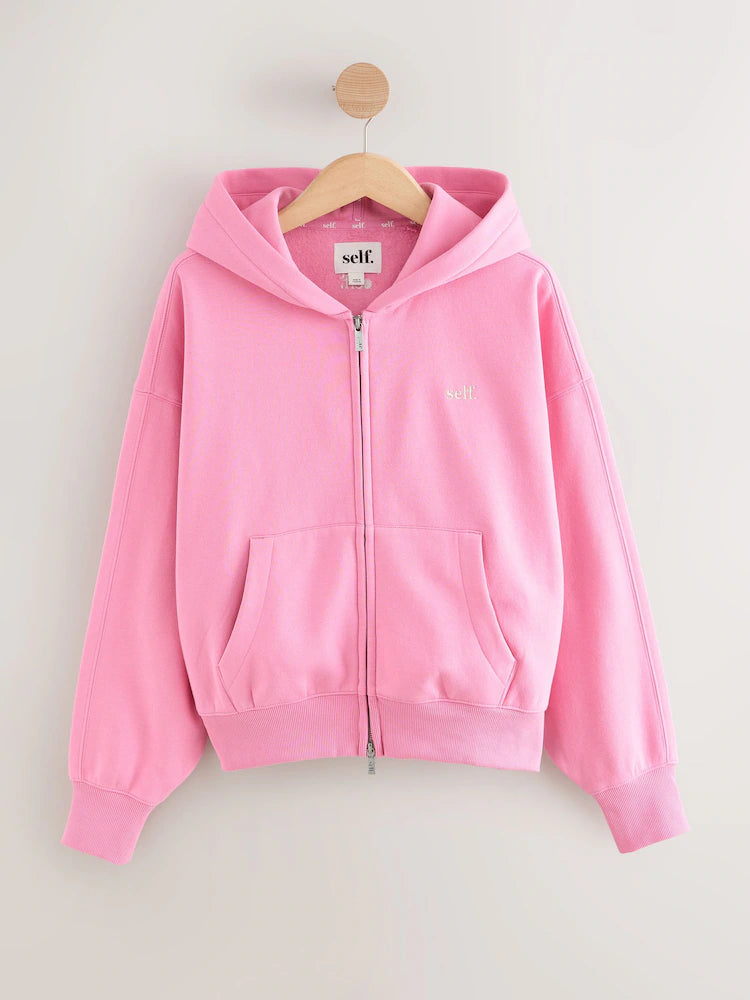 Pink - Jacket with hood and full-length zipper